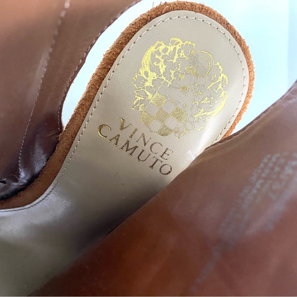 Vince Camuto Janessa Genuine Leather Suede Ankle Wedge Sandals Cognac Brown 7 - Picture 6 of 11